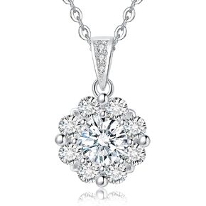 Lab Created Moissanite Diamond Necklace for Women - Hypoallergenic S925 Sterling Silver 17.7" Chain - Brilliant Round Cut Rated D Color and VVS1 clarity - Ethically Sourced Gift for Her