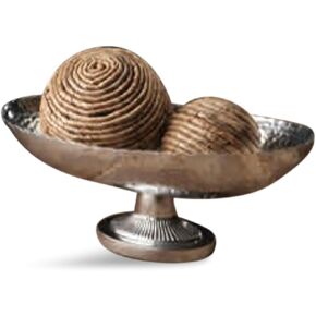 India Handicrafts 13520 Oval Hammered Texture with Pedestal Base Silver Tone 15 Inch Aluminum Fruit Bowl Basket
