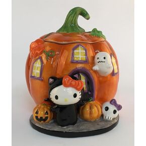 Blue Sky Clayworks Hello Kitty Halloween Cat Costume Haunted Pumpkin Lidded Candy Bowl, 6.5-inch Height, Kitchen Accessories, Orange, Ceramic