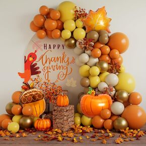Thanksgiving Balloon Arch Garland Kit Orange Yellow Brown Balloons 134pcs for Fall Harvest Birthday Little Pumpkin Baby Shower Fall Love Bridal Shower Friendsgiving Turkey Party Decorations