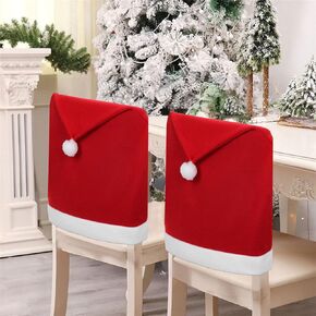 4PCS Christmas Chair Covers Red Santa Claus Hat Chair Xmas Back Cover Removable Slipcover Chair for Indoor Dining Room Kitchen Holiday Decor