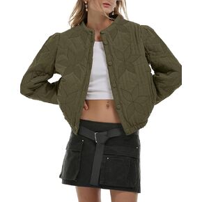 Locachy Women's Casual Cropped Puffer Jacket Lightweight Flower Embroidery Winter Warm Quilted Jacket Coat with Pockets