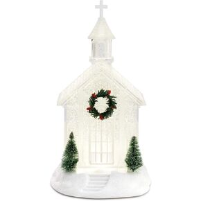 DEMDACO Lit Church Winter White 10.5 x 6.5 Acrylic Holiday Collectible Figurine