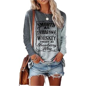 Tennessee Whiskey Shirt Cowgirls Western Graphic Tshirt Women Nashville Long Sleeve Tees Country Concert Top