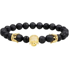 Trendy Lava Stone Beads CZ Skull Helmet And Lmperial Crown Bracelet For Men Women Handmake Bracelet Jewelry Natural beads (Skull Lava Stone)