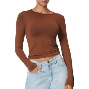 Sunzel Tight Long Sleeve Shirts for Women, Slim Fit Tshirts Crew Neck Basic Tees Trendy Fitted Workout Going Out Tops