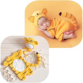 Vemonllas Newborn Photography Props Outfits Girl Tiger Hat Romper Tail Newborn Boy Photoshoot Outfit Baby Photo Prop