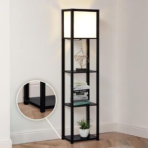 Floor Lamp with Shelves, 4-Tier Modern Shelf Floor Lamp, Corner Display Floor Lamp, Shelf Lamp with LED Bulb for Living Room, Bedroom and Office - Black