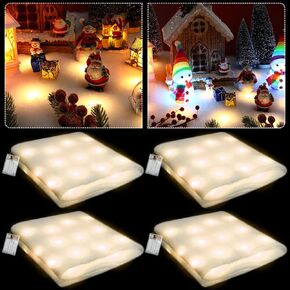4 Pcs Pre Lit Christmas Snow Blanket with LED Lights Holiday Lighted Table Runner Christmas Village Accessories LED Fake Snow Decoration for Village Display, 59 x 16 (White)