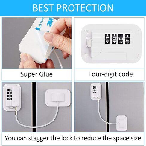 2 Pieces Refrigerator Lock 4 Number Coded Freezer Lock Adhesive Fridge Door Lock Combination Child Safety Locks for Refrigerators Freezers File Cabinets Drawer Refrigerator Door, Black in Saudi Arabia