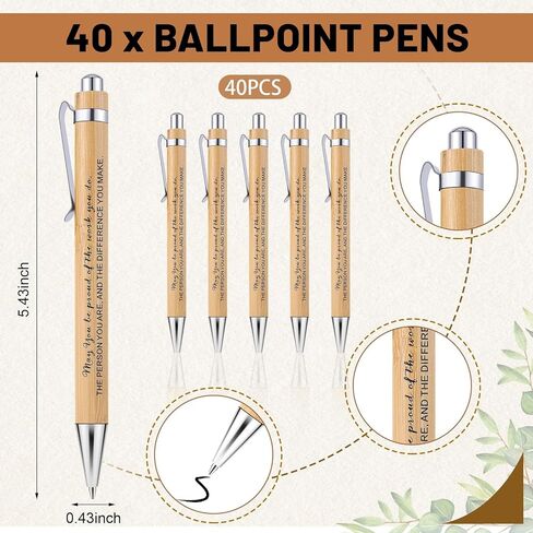81 قطعة من هدايا تقدير الموظف، هدية شكر للمعلم، أقلام حبر جاف من الخيزران الملهمة، بطاقات اقتباس تحفيزية وهدية تخرج لزملاء العمل والمدرسين in Kuwait