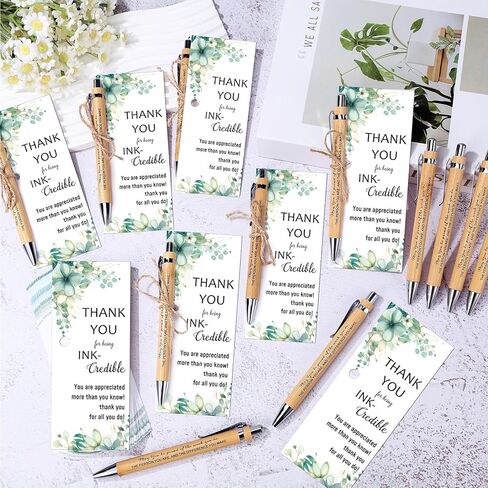 81 قطعة من هدايا تقدير الموظف، هدية شكر للمعلم، أقلام حبر جاف من الخيزران الملهمة، بطاقات اقتباس تحفيزية وهدية تخرج لزملاء العمل والمدرسين in Kuwait