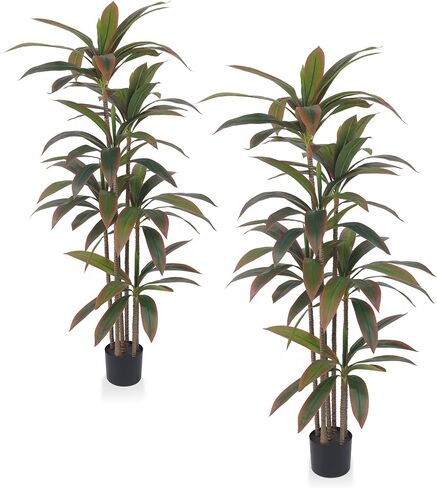 2 Pack 5FT Artificial Dracaena Trees, 2 Pack Autumn Red Fake Trees with Plabter, Tall Indoor Plants for Home, Office, Living Room Decor | No Maintenance in Saudi Arabia