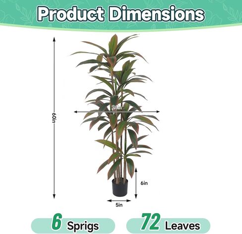 2 Pack 5FT Artificial Dracaena Trees, 2 Pack Autumn Red Fake Trees with Plabter, Tall Indoor Plants for Home, Office, Living Room Decor | No Maintenance in Saudi Arabia