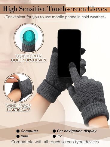 Suhine 12 Pcs Women Knit Cable Headbands and Touch Screen Glove Set Winter Fleece Lined Headbands Ear Warmers Headbands Ear Muffs Texting Gloves for Cold Weather in Saudi Arabia