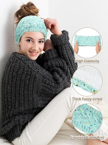 Suhine 12 Pcs Women Knit Cable Headbands and Touch Screen Glove Set Winter Fleece Lined Headbands Ear Warmers Headbands Ear Muffs Texting Gloves for Cold Weather in Saudi Arabia