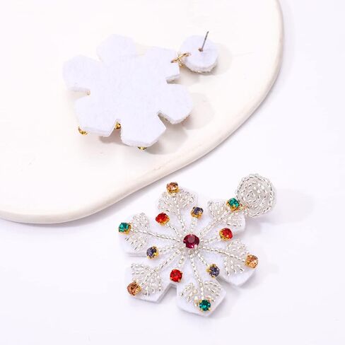 4Pairs Christmas Earrings for Women Holiday Earrings Handmade Christmas Tree Earrings Beaded Snowflake Reindeer Wreath Dangle Earrings Holiday Party Gifts in Saudi Arabia