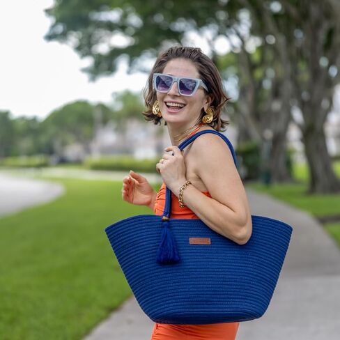 Large Woven Tote & Small Handbag Set for Women, Cotton Rope Shoulder Bag for Beach Pool Travel Weekends, Purse for Essentials in Saudi Arabia