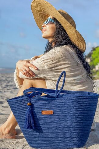 Large Woven Tote & Small Handbag Set for Women, Cotton Rope Shoulder Bag for Beach Pool Travel Weekends, Purse for Essentials in Saudi Arabia