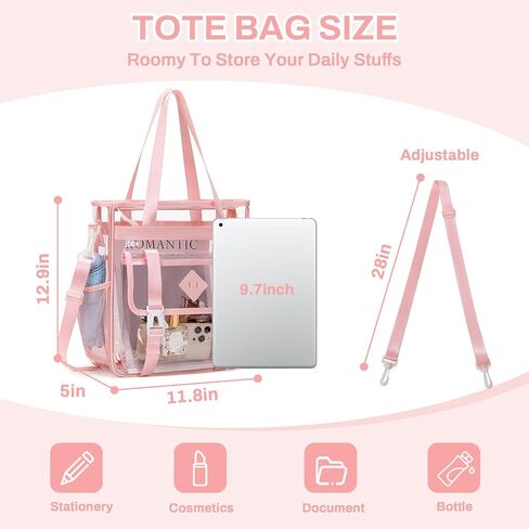 Clear Tote Bag Stadium Approved 12x6x12, Thickened Heavy Duty PVC Transparent Tote Bag Water Resistant in Kuwait