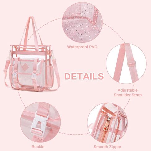 Clear Tote Bag Stadium Approved 12x6x12, Thickened Heavy Duty PVC Transparent Tote Bag Water Resistant in Kuwait