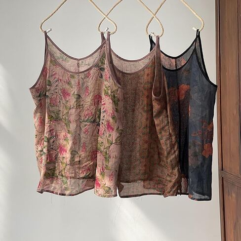 Womens Ramie Camisole Cami Floral Printed Strappy Slip Tops T-Shirt Blouse Tank Shirt in Saudi Arabia