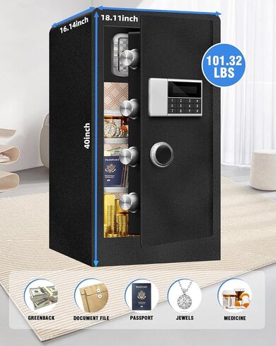 Large Fireproof Waterproof Safe Box for Home Office Documents- 9.0 Cu Ft Heavy Duty Steel LCD Display Digital Security Safe Box with LED Light, Removable Shelf for Money Jewelry Valuables in Kuwait