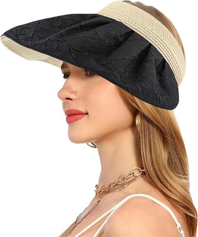 Sun Hat Large Wide Brim 5.5 Inch UPF50+ UV Protection Variable Headband Folding Multifunctional Hat with Hair Clip Headband in Saudi Arabia