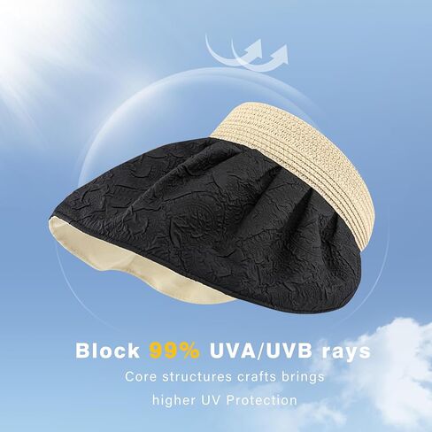 Sun Hat Large Wide Brim 5.5 Inch UPF50+ UV Protection Variable Headband Folding Multifunctional Hat with Hair Clip Headband in Saudi Arabia