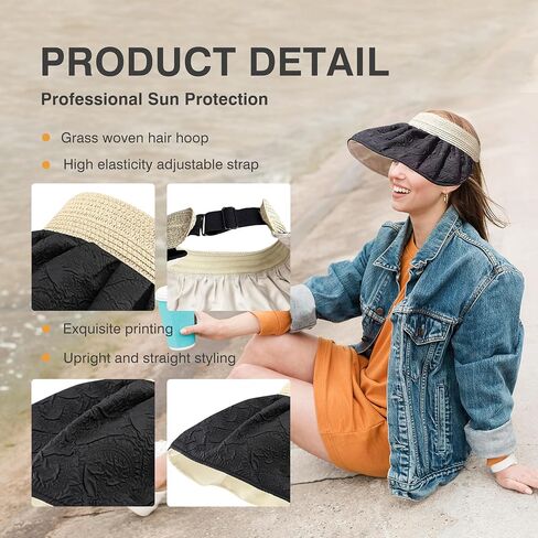 Sun Hat Large Wide Brim 5.5 Inch UPF50+ UV Protection Variable Headband Folding Multifunctional Hat with Hair Clip Headband in Saudi Arabia