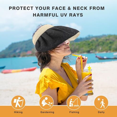 Sun Hat Large Wide Brim 5.5 Inch UPF50+ UV Protection Variable Headband Folding Multifunctional Hat with Hair Clip Headband in Saudi Arabia