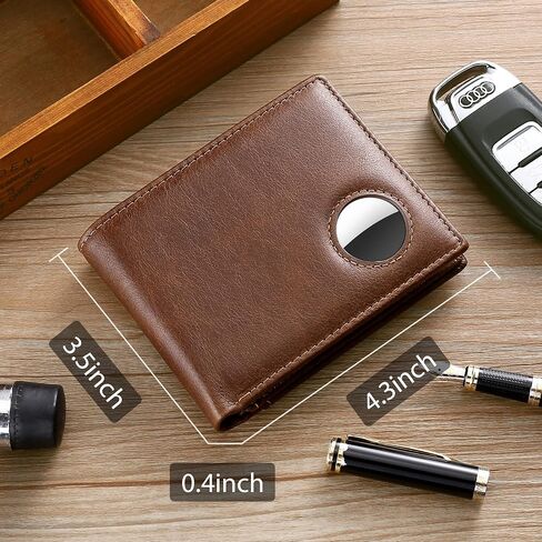 محفظة Swallowmall AirTag للرجال من الجلد الطبيعي بحجب RFID محفظة رجالية ثنائية الطي لـ AirTag 1 نافذة لبطاقة الهوية و12 صندوق هدايا حامل بطاقات (Airtag غير متضمن) (كلاسيكي، ضرائب بني) in Saudi Arabia