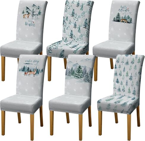 6 مجموعة من أغطية كراسي عيد الميلاد وأشجار عيد الميلاد الثلجية وواقي طعام عيد الميلاد وغطاء قابل للإزالة وقابل للغسل لغرفة المنزل والمطعم ومقعد الفندق وديكور حفلات العطلات in Kuwait