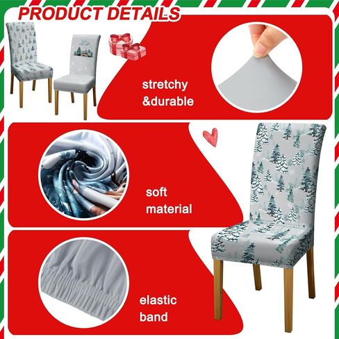 6 مجموعة من أغطية كراسي عيد الميلاد وأشجار عيد الميلاد الثلجية وواقي طعام عيد الميلاد وغطاء قابل للإزالة وقابل للغسل لغرفة المنزل والمطعم ومقعد الفندق وديكور حفلات العطلات in Kuwait