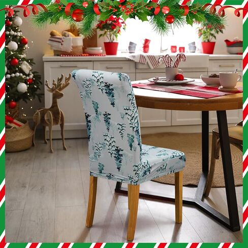 6 مجموعة من أغطية كراسي عيد الميلاد وأشجار عيد الميلاد الثلجية وواقي طعام عيد الميلاد وغطاء قابل للإزالة وقابل للغسل لغرفة المنزل والمطعم ومقعد الفندق وديكور حفلات العطلات in Kuwait