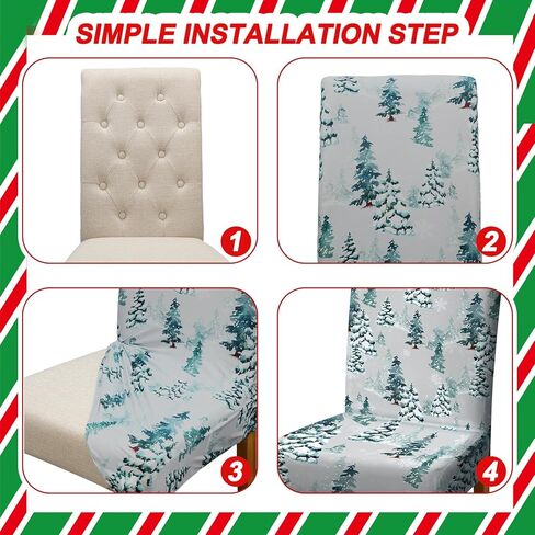 6 مجموعة من أغطية كراسي عيد الميلاد وأشجار عيد الميلاد الثلجية وواقي طعام عيد الميلاد وغطاء قابل للإزالة وقابل للغسل لغرفة المنزل والمطعم ومقعد الفندق وديكور حفلات العطلات in Kuwait