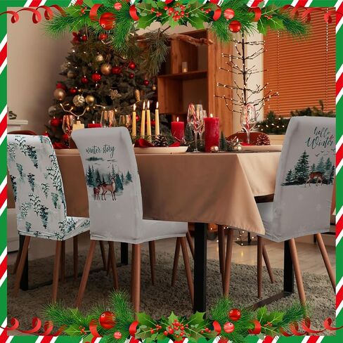 6 مجموعة من أغطية كراسي عيد الميلاد وأشجار عيد الميلاد الثلجية وواقي طعام عيد الميلاد وغطاء قابل للإزالة وقابل للغسل لغرفة المنزل والمطعم ومقعد الفندق وديكور حفلات العطلات in Kuwait