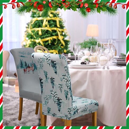 6 مجموعة من أغطية كراسي عيد الميلاد وأشجار عيد الميلاد الثلجية وواقي طعام عيد الميلاد وغطاء قابل للإزالة وقابل للغسل لغرفة المنزل والمطعم ومقعد الفندق وديكور حفلات العطلات in Kuwait