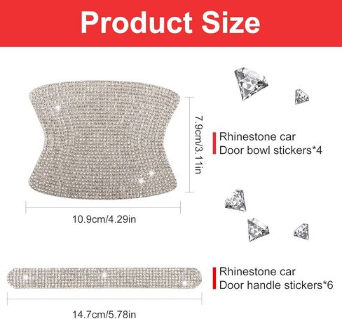 BOHISEN 10 قطع من حجر الراين للسيارة مقبض باب عاكس للضوء ملصقات جانبية عالمية للرؤية الخلفية مرآة أمان مقاومة للخدش غطاء حماية للسيارة (أبيض) in Kuwait