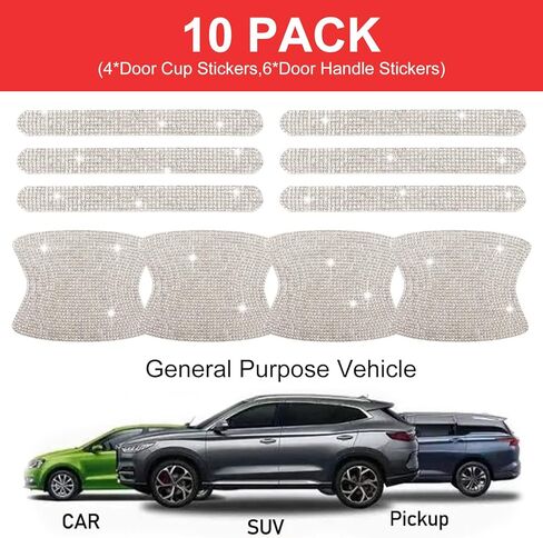 BOHISEN 10 قطع من حجر الراين للسيارة مقبض باب عاكس للضوء ملصقات جانبية عالمية للرؤية الخلفية مرآة أمان مقاومة للخدش غطاء حماية للسيارة (أبيض) in Kuwait