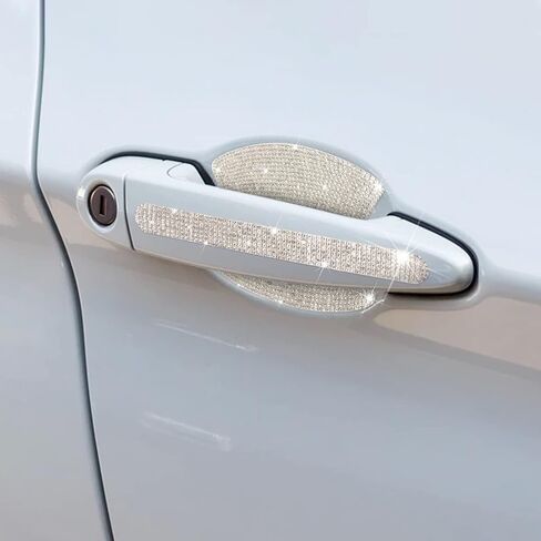 BOHISEN 10 قطع من حجر الراين للسيارة مقبض باب عاكس للضوء ملصقات جانبية عالمية للرؤية الخلفية مرآة أمان مقاومة للخدش غطاء حماية للسيارة (أبيض) in Kuwait