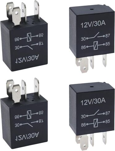 Pack-4 Car Waterproof Relay, 4 Pin 12V 30A Multi-Functional Flame Retardant Shell Alloy Contacts Replacement, Motor Accessories, Universal for Cars (Black) in Saudi Arabia