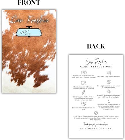 Car Freshie Insert Cards | 50 pk 5.5x8.5" Cow Print Western, fits in 6x9" for Holographic Bags Freshie Scent Label Care Instruction Cardstock in Saudi Arabia