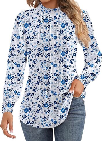 Ficerd Women's Mock Neck Puff Long Sleeve Blouses Dressy Casual Business Tops Fall Winter Tunic Shirts Button Cuffs in Kuwait