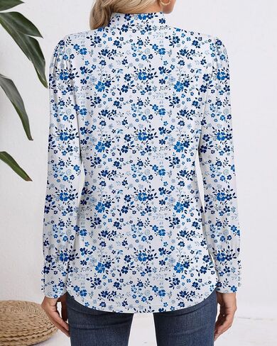 Ficerd Women's Mock Neck Puff Long Sleeve Blouses Dressy Casual Business Tops Fall Winter Tunic Shirts Button Cuffs in Kuwait