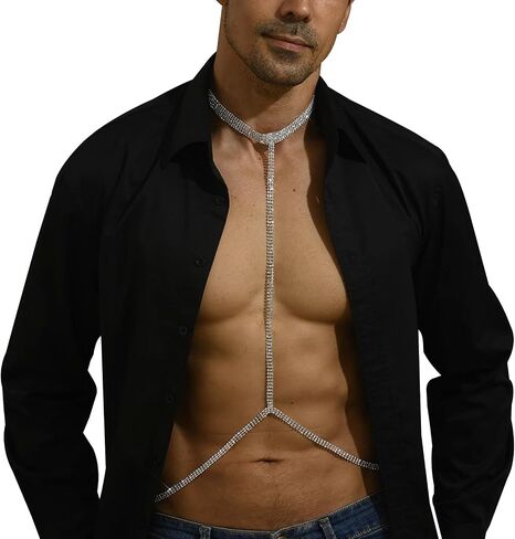 Rhinestone Harness Bra Body Chain for Men Sexy Bikini Crystal Bra Body Chain Lingerie Body Chain Festival Rave Waist Chain Body Accessories Jewelry for Women in Saudi Arabia