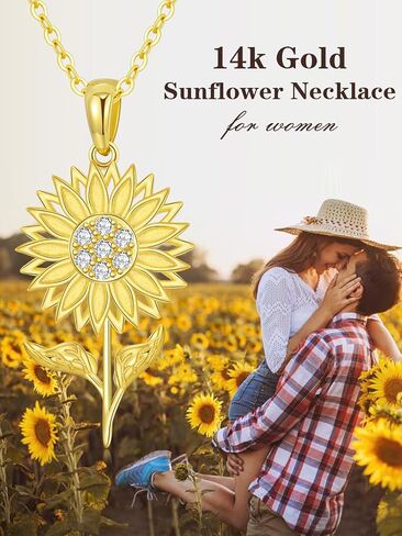 قلادة عباد الشمس من الذهب عيار 14 قيراط للنساء، قلادة My Sunshine Sunshine Sunflower قلادة عيد ميلاد عباد الشمس لصديقتها وأمها وزوجته 18 بوصة in Saudi Arabia