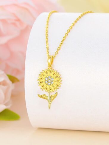 قلادة عباد الشمس من الذهب عيار 14 قيراط للنساء، قلادة My Sunshine Sunshine Sunflower قلادة عيد ميلاد عباد الشمس لصديقتها وأمها وزوجته 18 بوصة in Saudi Arabia
