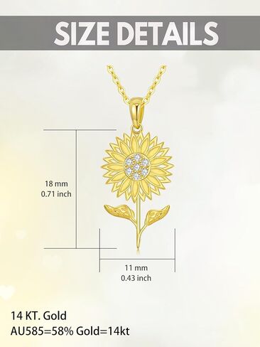 قلادة عباد الشمس من الذهب عيار 14 قيراط للنساء، قلادة My Sunshine Sunshine Sunflower قلادة عيد ميلاد عباد الشمس لصديقتها وأمها وزوجته 18 بوصة in Saudi Arabia