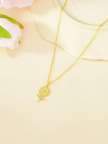 قلادة عباد الشمس من الذهب عيار 14 قيراط للنساء، قلادة My Sunshine Sunshine Sunflower قلادة عيد ميلاد عباد الشمس لصديقتها وأمها وزوجته 18 بوصة in Saudi Arabia